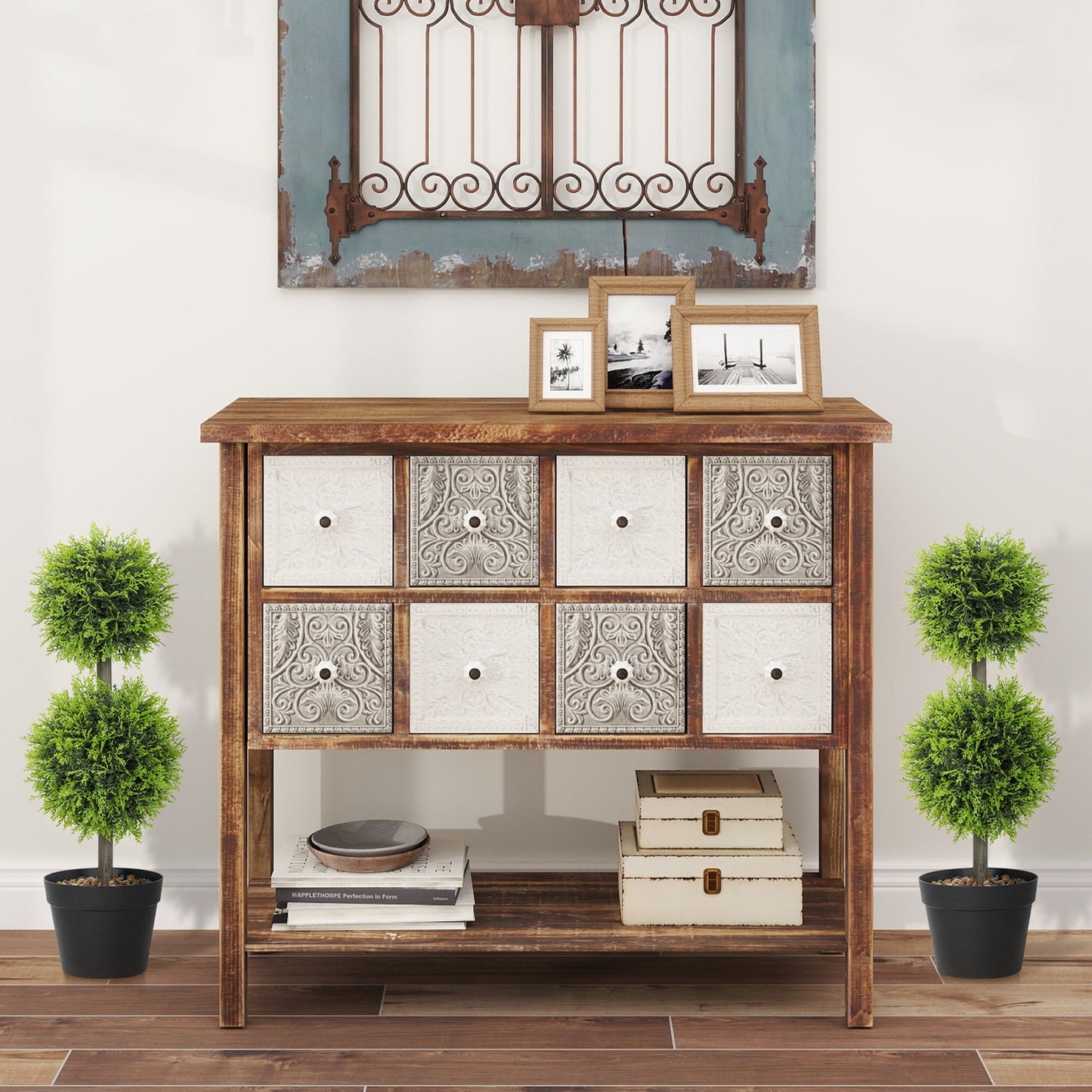 HOMCOM Set of 2 Decorative Artificial Plants, 60cm Faux Topiary Cypress Ball Trees with Plastic Pot and Pebbles, Fake Plants for Home Office Decor, Green