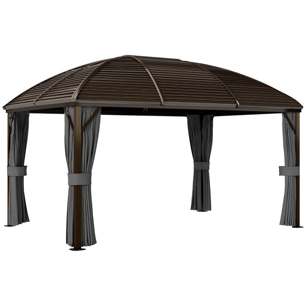 Outsunny 3 x 4m Hardtop Gazebo Canopy with Metal Roof, Aluminium Gazebo Permanent Pavilion with Netting and Curtains, Dark Grey