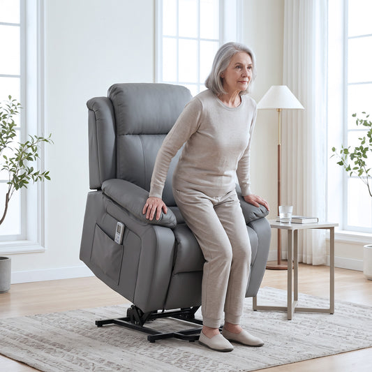 HOMCOM Riser and Recliner Chair with Massage, PU Leather Power Electric Lift Chair for Elderly with High Back, Grey