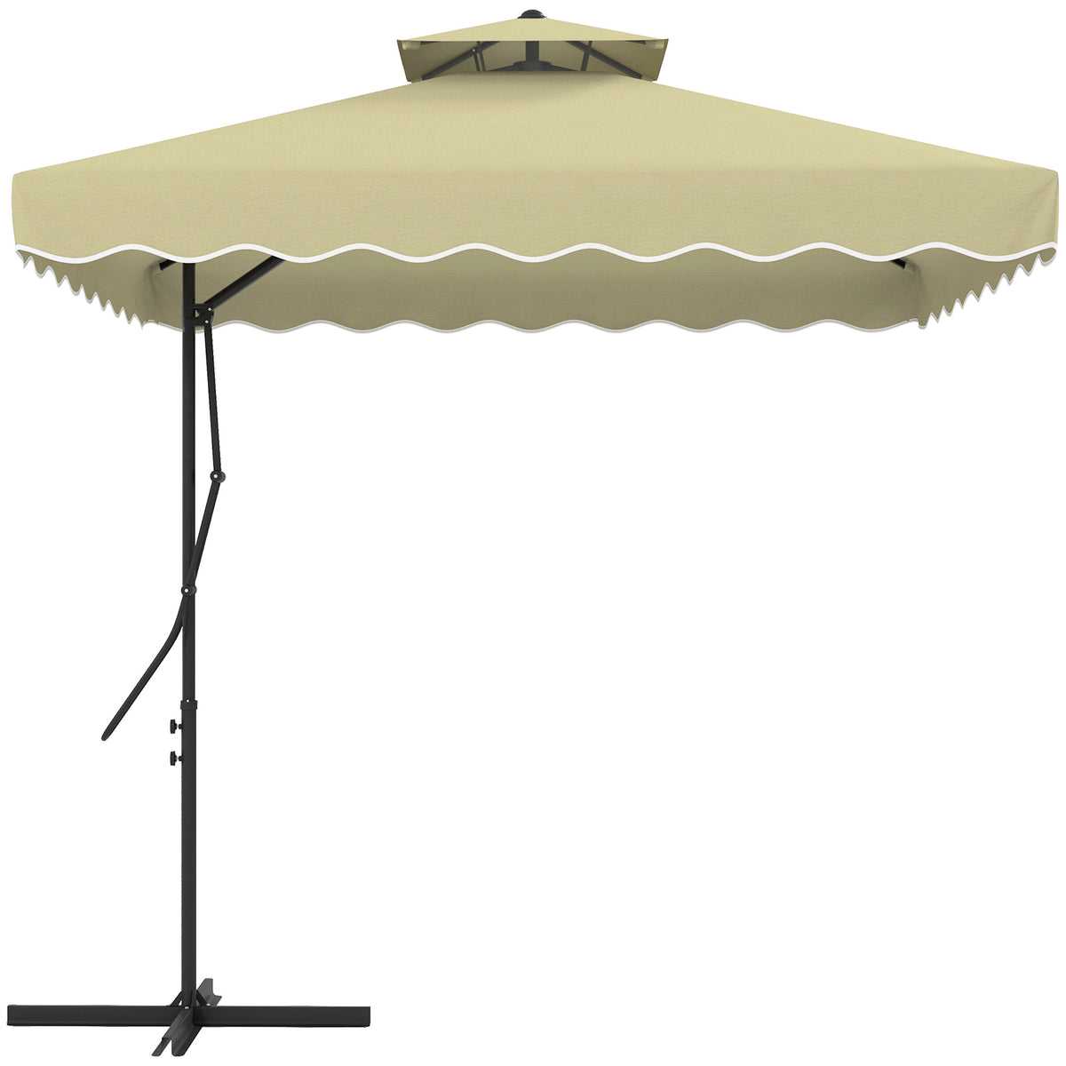 Outsunny 2.5m Square Double Top Garden Parasol Cantilever Umbrella with Ruffles, Beige