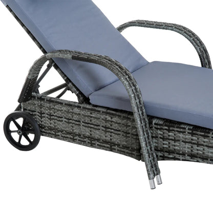 Boro 2 Seat Rattan Reclining Sun Lounger with Side Table Set Brown, Grey, Black