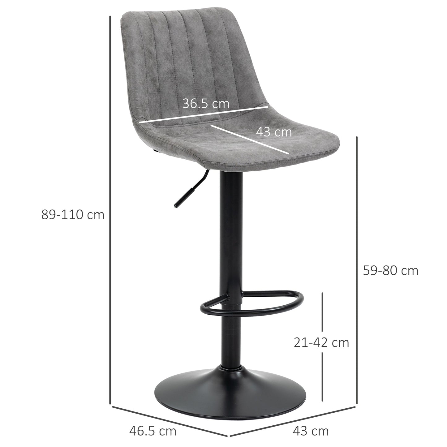 HOMCOM Set of 2 Leathaire Tub Bar Stools - Grey