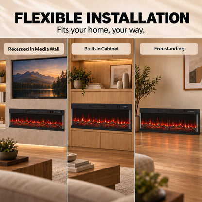 HOMCOM 60" Electric Fireplace Insert, 3-Sided Freestanding/Wall Recessed Electric Fire Heater with Adjustable Flame, 1800W