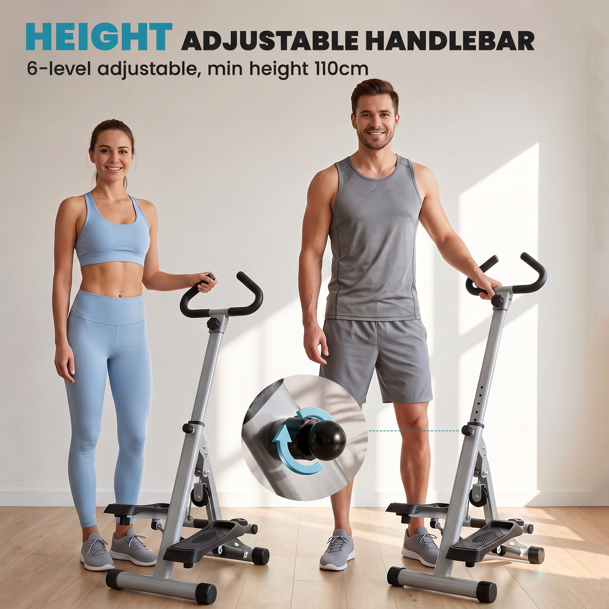 HOMCOM Stepper w/ Handle Hand Grip Workout Fitness Machine For Fitness Aerobic Exercise Home Gym Grey