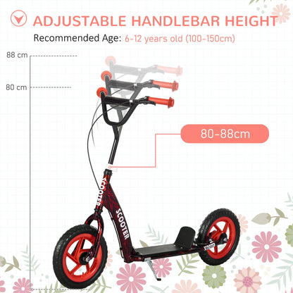 AIYAPLAY Kids Scooter with Adjustable Handlebar, Children's Kick Scooter with Non-slip Footplate, Rear Brake, Kickstand, Red