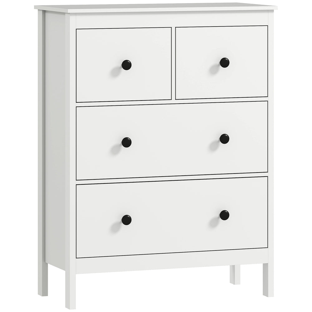 HOMCOM Modern Chest of Drawers, 4 Drawer Dresser Clothes Storage Organiser for Living Room, Hallway, Entryway, White
