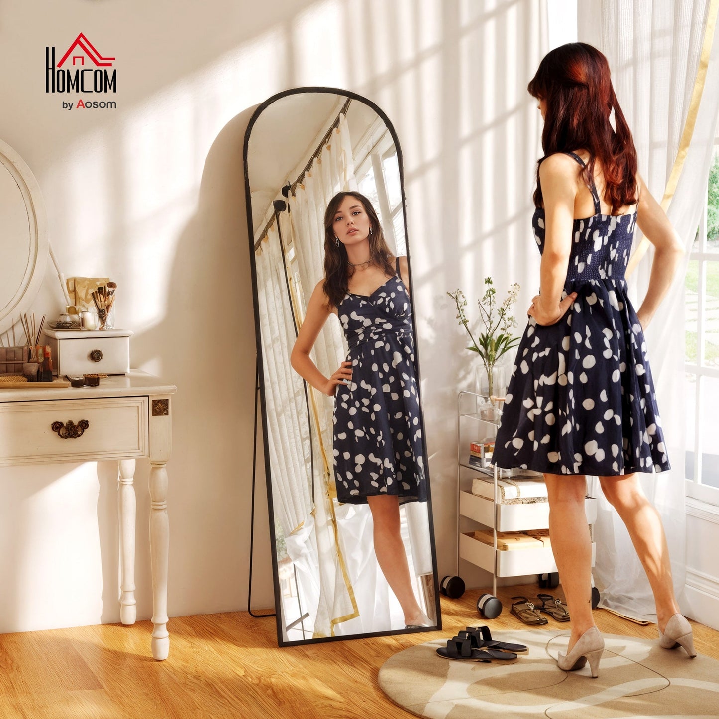 HOMCOM 165cm Aluminium Frame Standing Mirror - Black