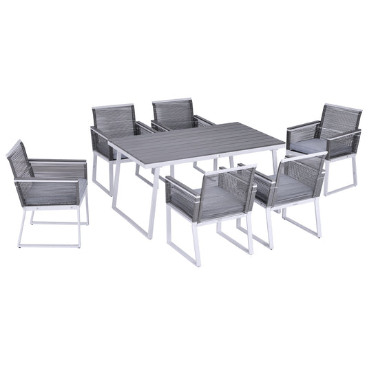 Outsunny 7 PCS Dining Set with 6 PE Rattan Cushioned Chairs & 1 Rectangle Table, Modern Outdoor Patio Furniture for Poolside, Porch, Patio, Balcony, Indoor