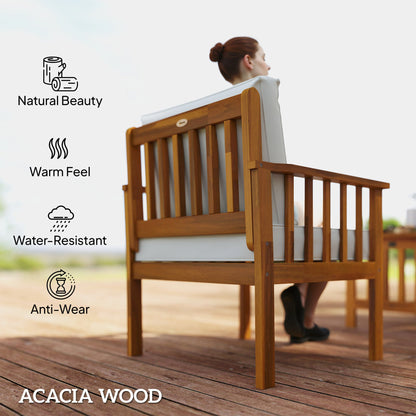 Outsunny Four-Piece Acacia Wood Garden Sofa Set - Teak/Cream