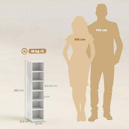 HOMCOM Set of 2 CD Media Display Shelf Unit Tower Rack with Adjustable Shelves, High Gloss White