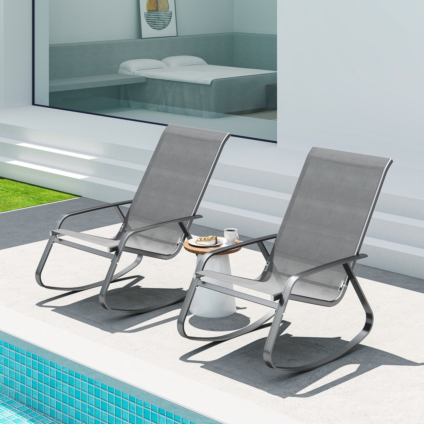 Outsunny Set of Two Rocking Garden Chairs - Grey