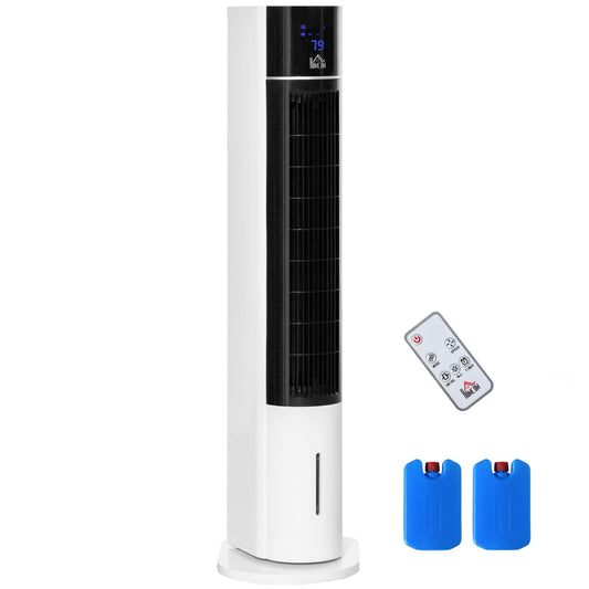 HOMCOM Portable Air Cooler, 3L Tank Evaporative Ice Cooling Tower Fan with 3 Modes, 3 Speeds, Remote, Timer, 60 Oscillating, Portable Swamp Cooler for Home Bedroom, White