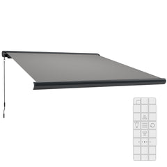 Outsunny 3.5 x 3 m Electric Awning with Remote Controller, Aluminium Frame DIY Retractable Awning, UV50+ Sun Shade Canopy for Garden Patio Deck Door Window, Light Grey