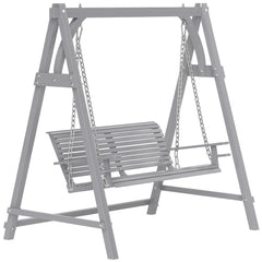 Outsunny 2 Seater Garden Swing Seat, Wooden Swing Chair Bench with Cup Holders for Outdoor Porch Patio, Grey