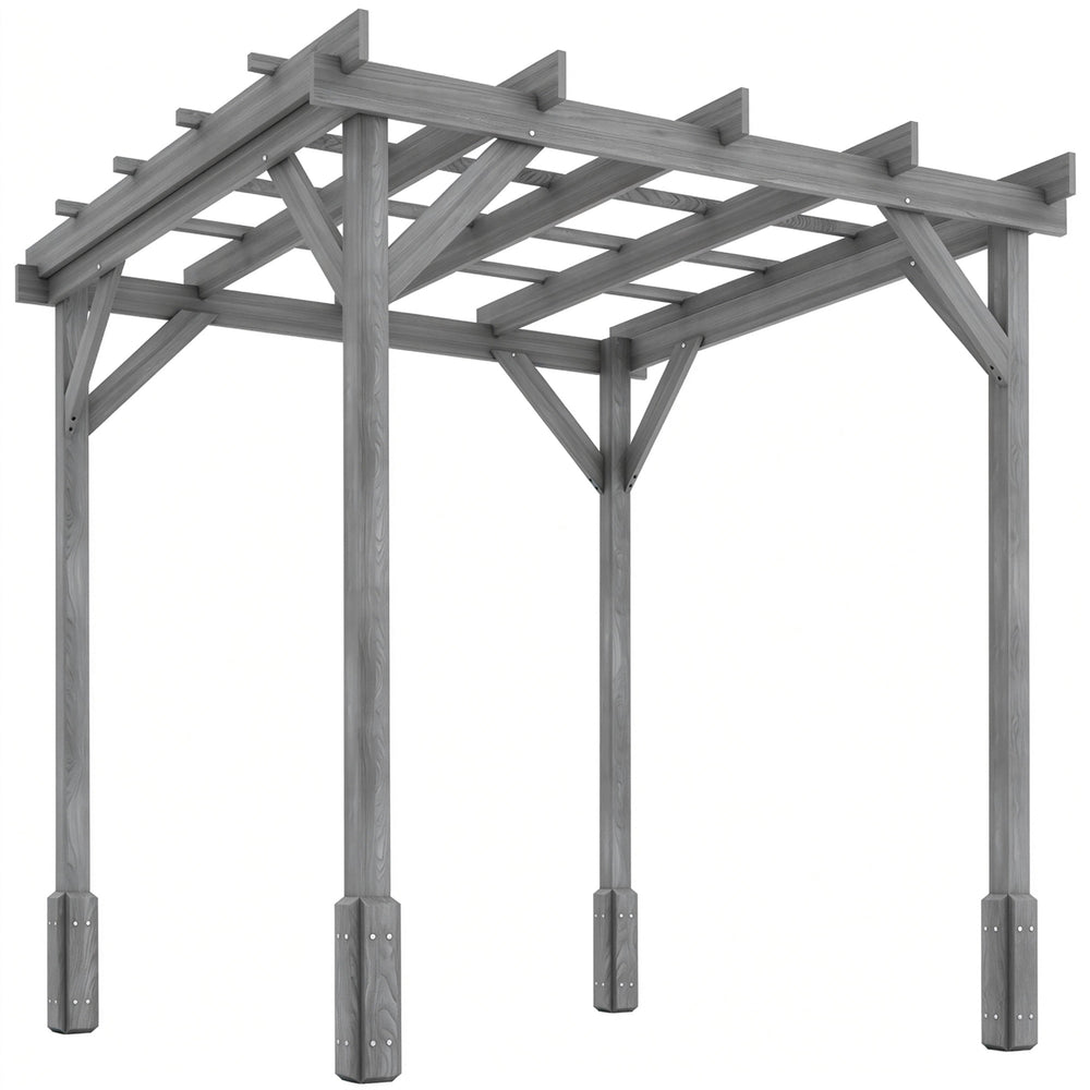 Outsunny 2 x 2m Wooden Pergola Kit, Decorative Garden Gazebo Shelter with Stable Structure for Climbing Vines, Flowers, Grey