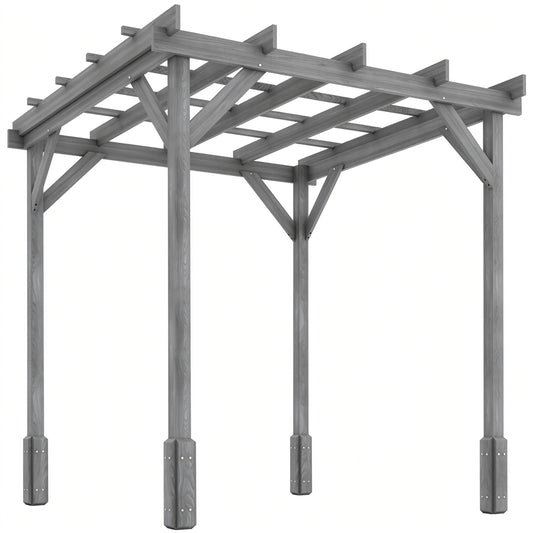 Outsunny 2 x 2m Wooden Pergola Kit, Decorative Garden Gazebo Shelter with Stable Structure for Climbing Vines, Flowers, Grey