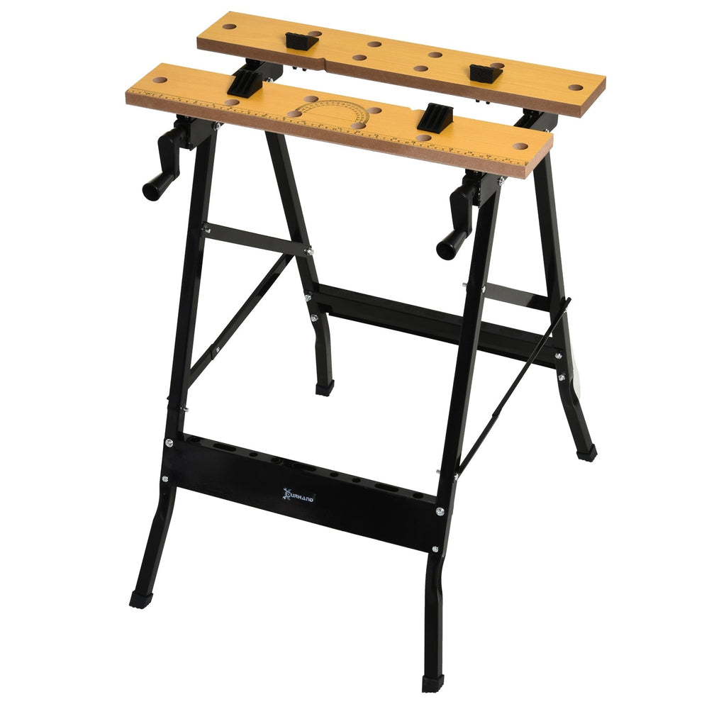 DURHAND 4-in-1 Work Bench, Folding Clamp Table w/ 4 Adjustable Clamping Pegs for DIY Home Garage, Black