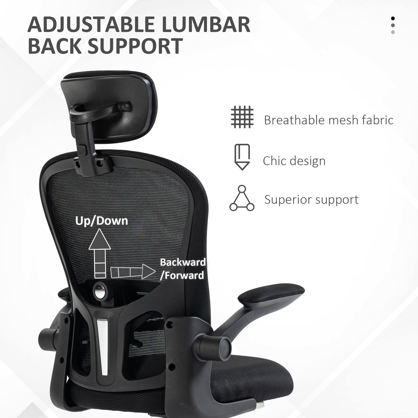 Vinsetto Multi-Adjustable Office Chair, with Lumbar Support, Headrest and Mesh Back - Black