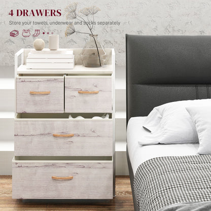 HOMCOM Rustic Chest of Four Fabric Drawers - Black