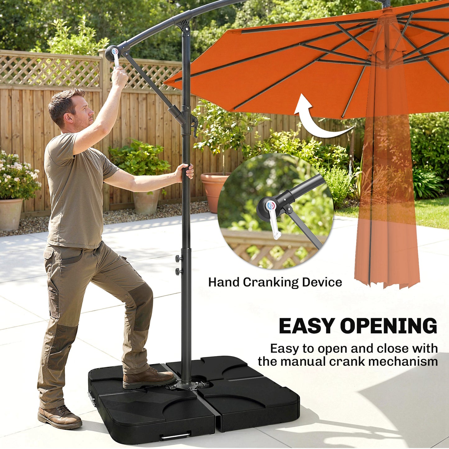 Outsunny 3m Overhanging Parasol, with Base, Weights and Cover - Orange