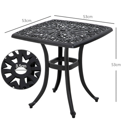 Outsunny Cast Aluminium Bistro Table, Outdoor Square Side Table with Umbrella Hole, Garden Table for Balcony, Black