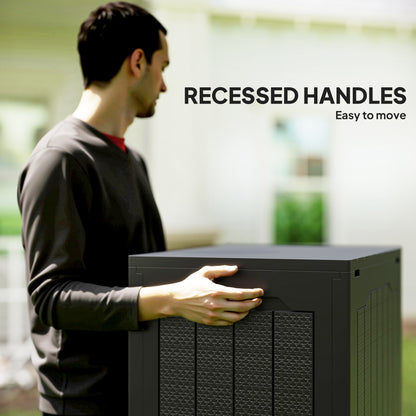 Outsunny 93L Plastic Garden Storage Box, Outdoor Storage Box with Handles, Waterproof Outdoor Storage Container, Black