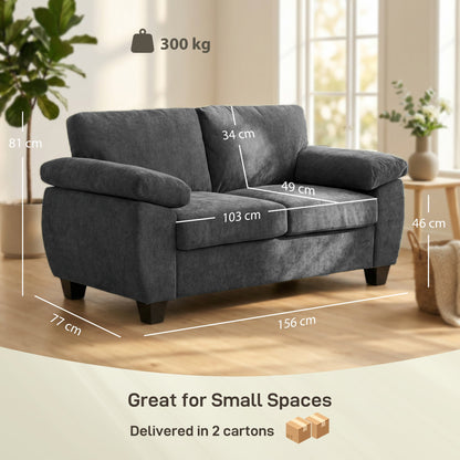 HOMCOM 2 Seater Sofa, 156cm Chenille Loveseat Sofa, Dark Grey