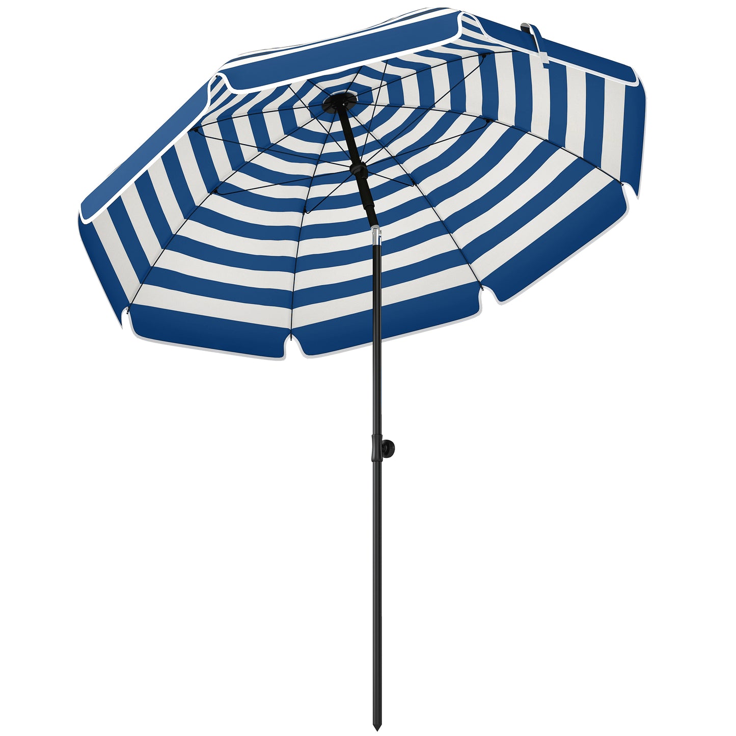 Outsunny 1.8 m Beach Umbrella Parasol with Sand Anchor, Portable 30° Tilting Patio Sun Shade with Adjustable Height, Blue/White