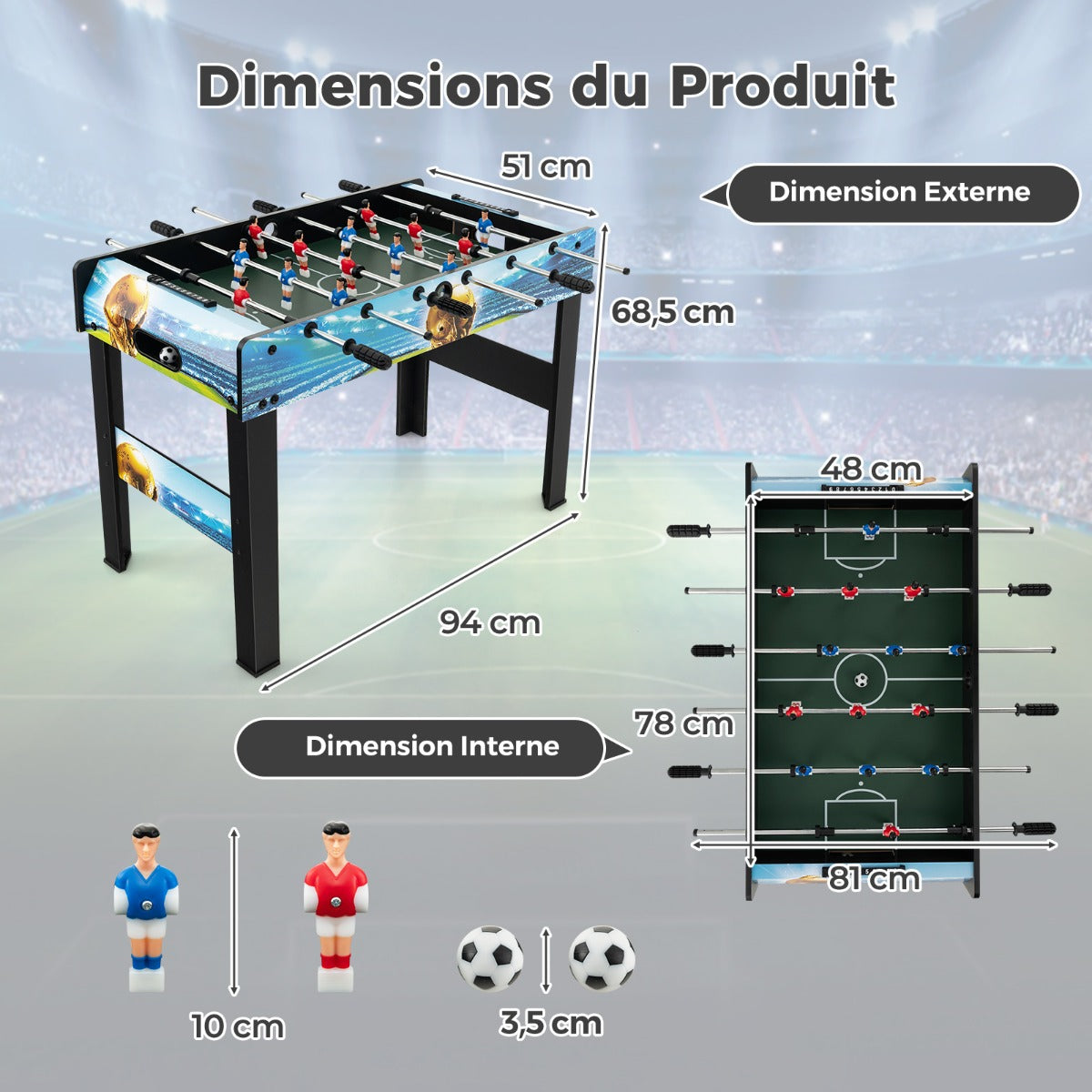 37 Inch Mini Foosball Table with Score Keeper and Removable Legs