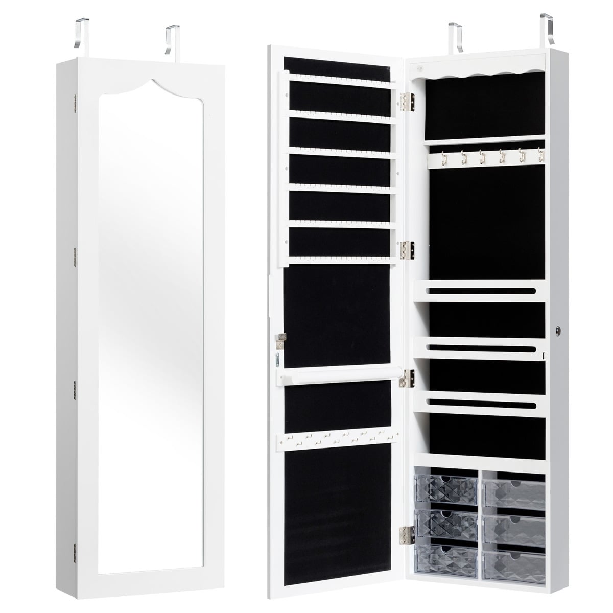 Jewelry Cabinet Armoire with Full Length Mirror-White