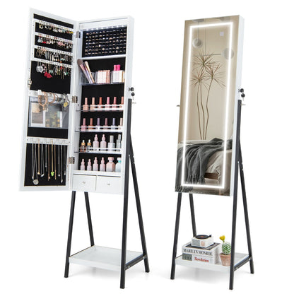 LED Standing Jewelry Mirror Cabinet with 3-Color Lighted Full-Length Mirror-White