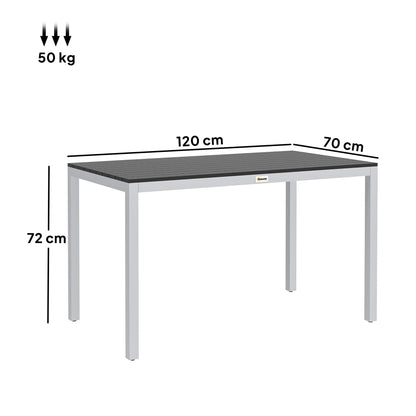 Outsunny Garden Table for 4-6, 120 x 70 cm Outdoor Dining Table with Rust-Resistant Aluminium Frame, Easy Maintenance Slatted Top, for Patio, Terrace, Balcony, Black