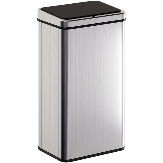 HOMCOM 50L Sensor Bin with Quiet Soft-Close Lid, Automatic Touchless Motion Sensor Kitchen Bin with Fingerprint Resistant Stainless Steel for Hygienic Gyms, Home Office Use, Silver Tone