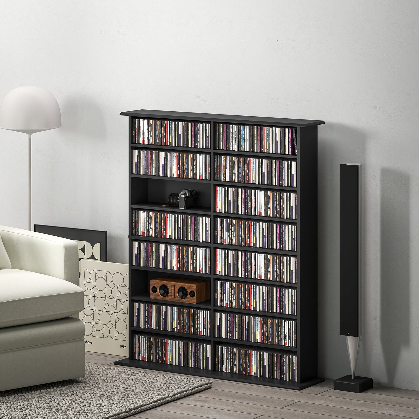 HOMCOM 16-Compartment Media Shelf - Black