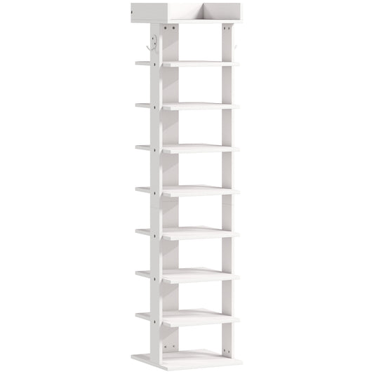HOMCOM Shoe Rack 9-Tier Shoe Storage Organiser Top Tray Guardrail 2 Hooks 30 x 30 x 128.4 cm White