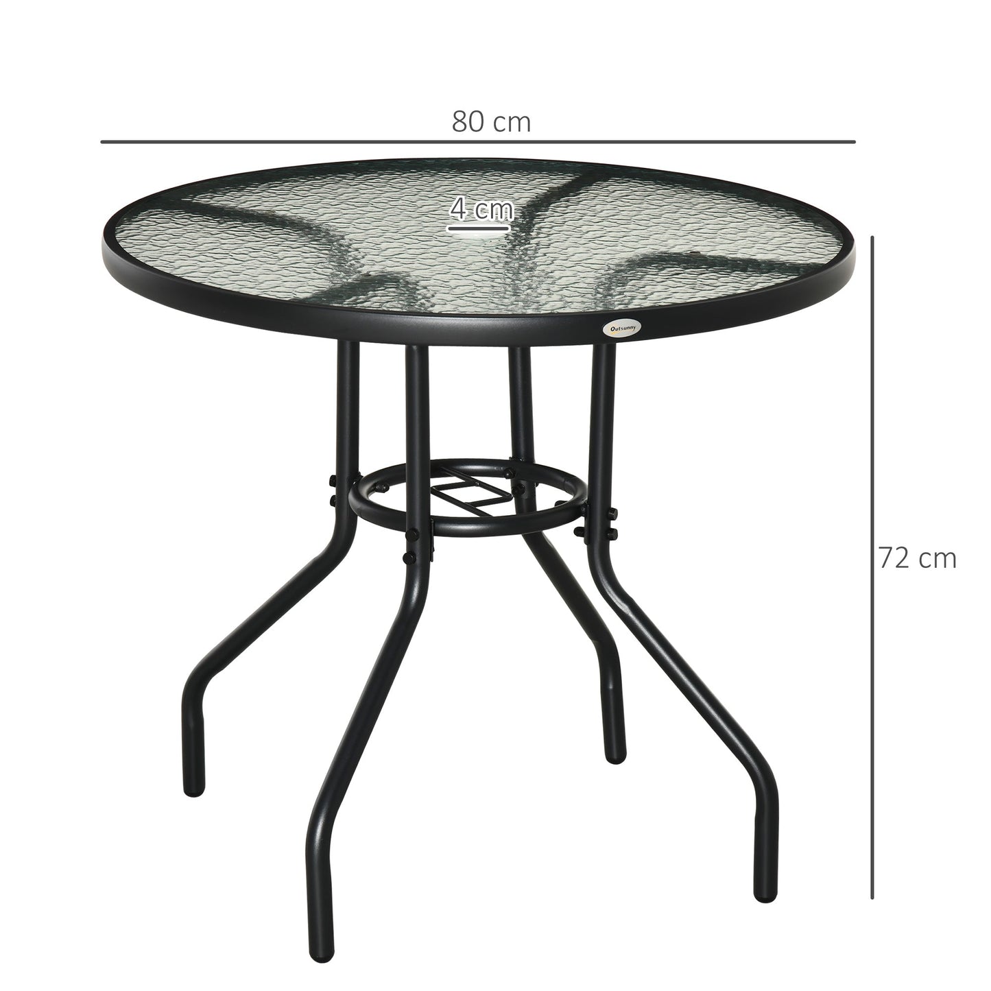 Outsunny Outdoor √è‚Ä†80cm Round Dining Table Tempered Glass Top Steel Frame Bistro Coffee End Side Table Garden w/ Parasol Hole