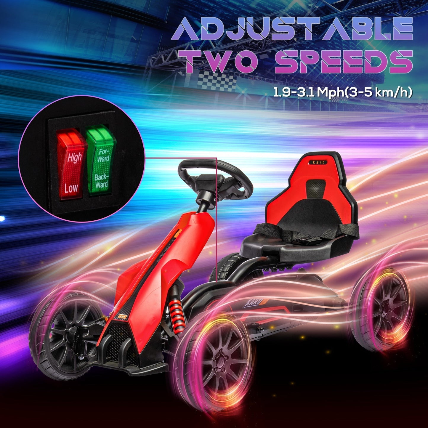 HOMCOM 12V Electric Go-Kart for Kids, Ride-On Racing Go-Kart, with Forward and Reversing Functions, for Ages 3-8 Years - Red