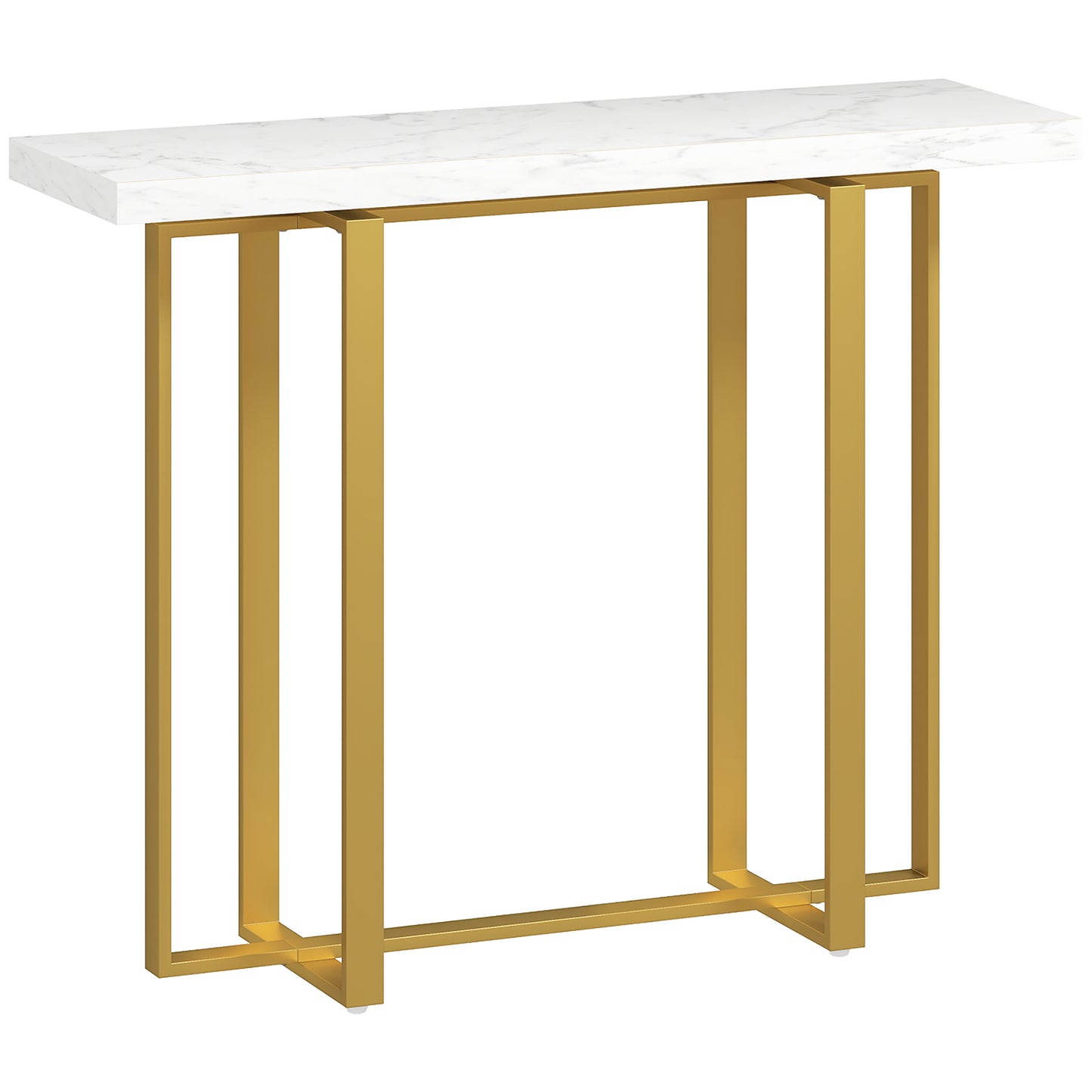 HOMCOM Console Table with Faux Marble Top, 100 cm Narrow Entryway Table with Anti-tipping Device, Steel Frame, White