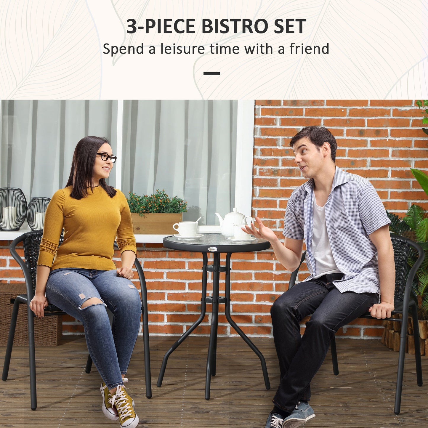 Outsunny 3 Pieces Rattan Bistro Set - Black