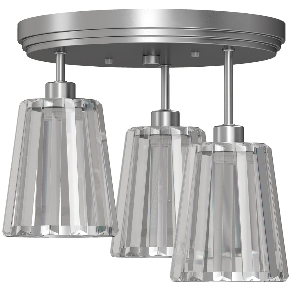 HOMCOM 3-Light Crystal Glass Ceiling Light, 40W, 3 E27 Sockets, Dual Mounting, Bulb Not Included, Silver