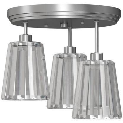 HOMCOM 3-Light Crystal Glass Ceiling Light, 40W, 3 E27 Sockets, Dual Mounting, Bulb Not Included, Silver