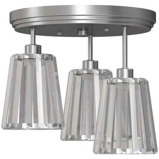HOMCOM 3-Light Crystal Glass Ceiling Light, 40W, 3 E27 Sockets, Dual Mounting, Bulb Not Included, Silver