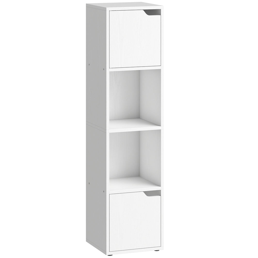 HOMCOM Narrow Bookcase, 4-Tier Bookshelf, Storage Cabinet with doors for Living Room, Bedroom, White