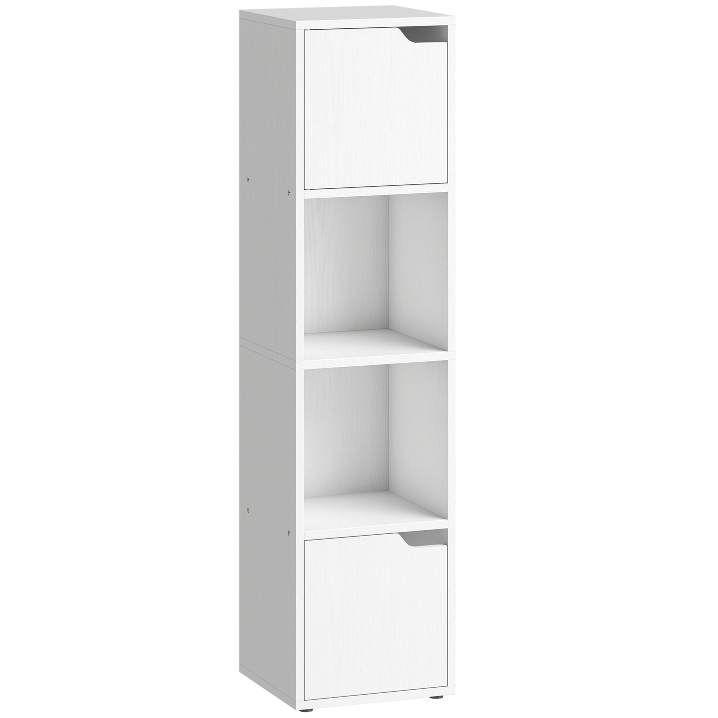 HOMCOM Narrow Bookcase, 4-Tier Bookshelf, Storage Cabinet with doors for Living Room, Bedroom, White