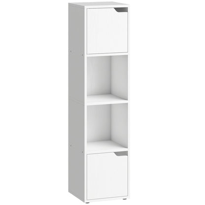 HOMCOM Narrow Bookcase, 4-Tier Bookshelf, Storage Cabinet with doors for Living Room, Bedroom, White