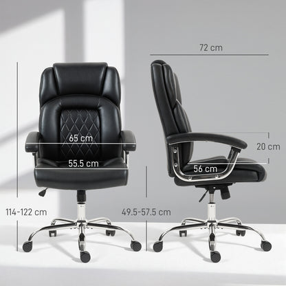 HOMCOM Big and Tall Office Chair 180kg with Spring Cushion, PU Leather - Black