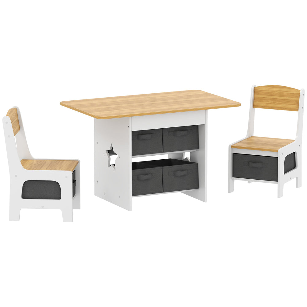 AIYAPLAY Kids Table and Chair Set, Toddler Table and 2 Chairs Set with 6 Removable Drawers, for Boys Girls Ages 3-8, Natural