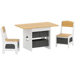 AIYAPLAY Kids Table and Chair Set, Toddler Table and 2 Chairs Set with 6 Removable Drawers, for Boys Girls Ages 3-8, Natural