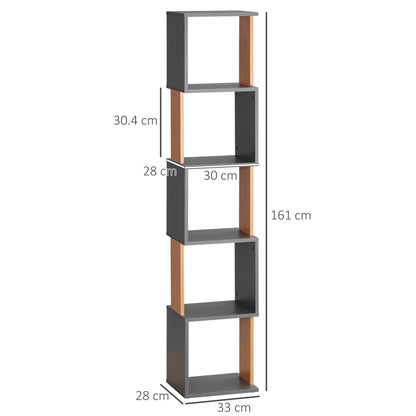 HOMCOM Modern 5-Tier Bookshelf, Freestanding Bookcase Storage Shelving for Living Room Home Office Study, Brown and Dark Grey
