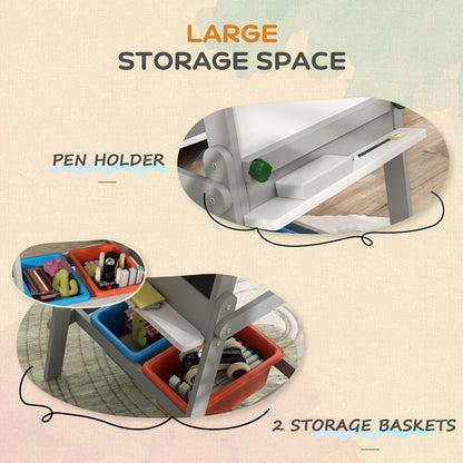 AIYAPLAY Art Easel for Kids with Paper Roll, Double-Sided Painting Easel with Chalkboard, Whiteboard